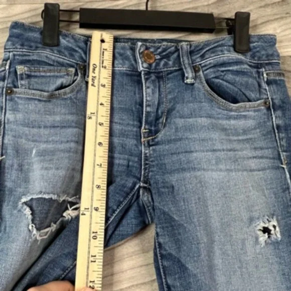 American Eagle Outfitters Skinny Jeans Womens 4 Blue Distressed Stone Wash Denim - Picture 6 of 12